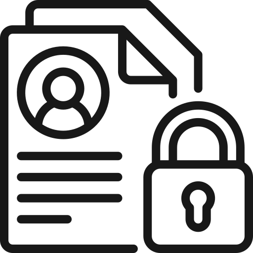 Icono de un documento de identidad con un candado, simbolizando privacidad y seguridad de datos.