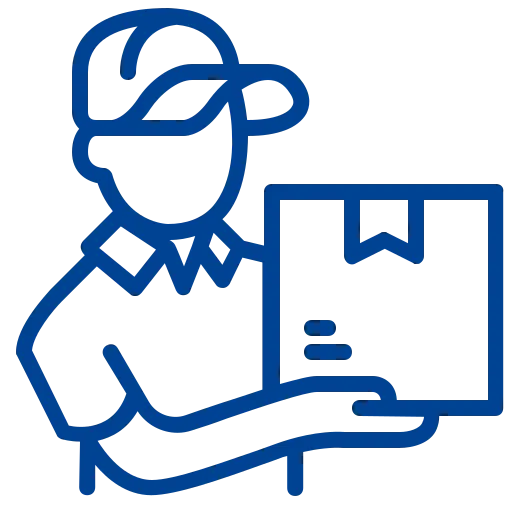Icono de un repartidor sosteniendo un paquete, representando servicios de entrega o mensajería.
